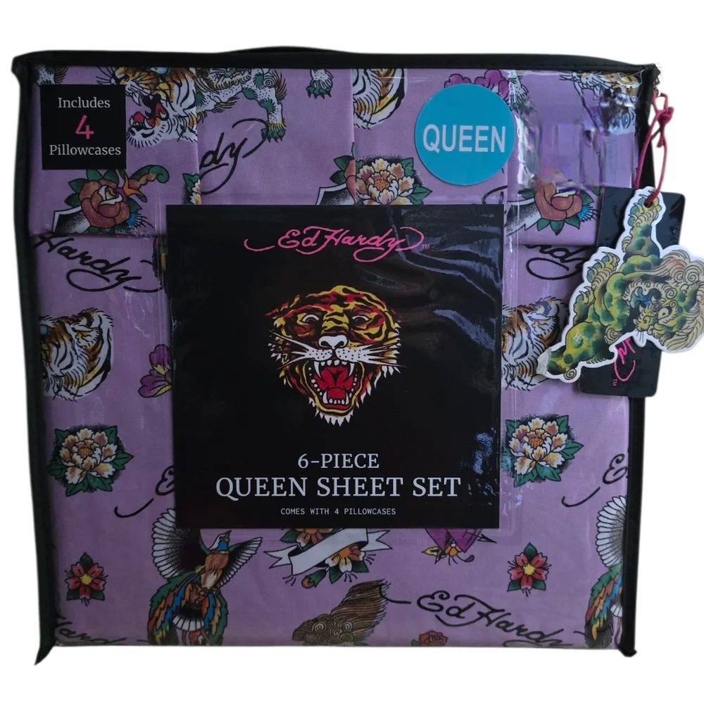 🐲 Ed Hardy 6 Piece Queen Sheet Set ~ Hard To Find